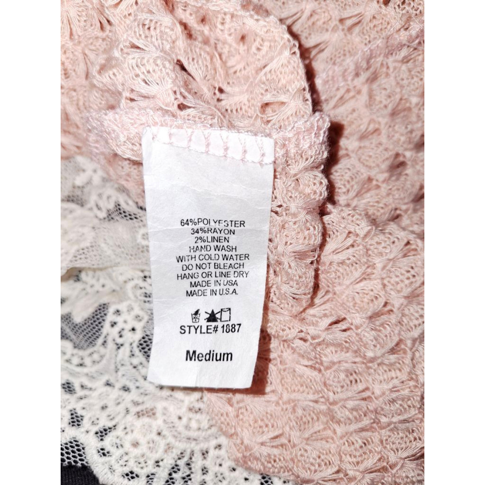 Entro Pink V-Neck Sweater with White Lace Trim, Size M tunic super soft - Picture 5 of 5